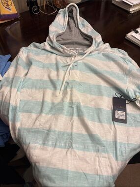 PD&C Striped Pullover Hoodie in Light Blue and White